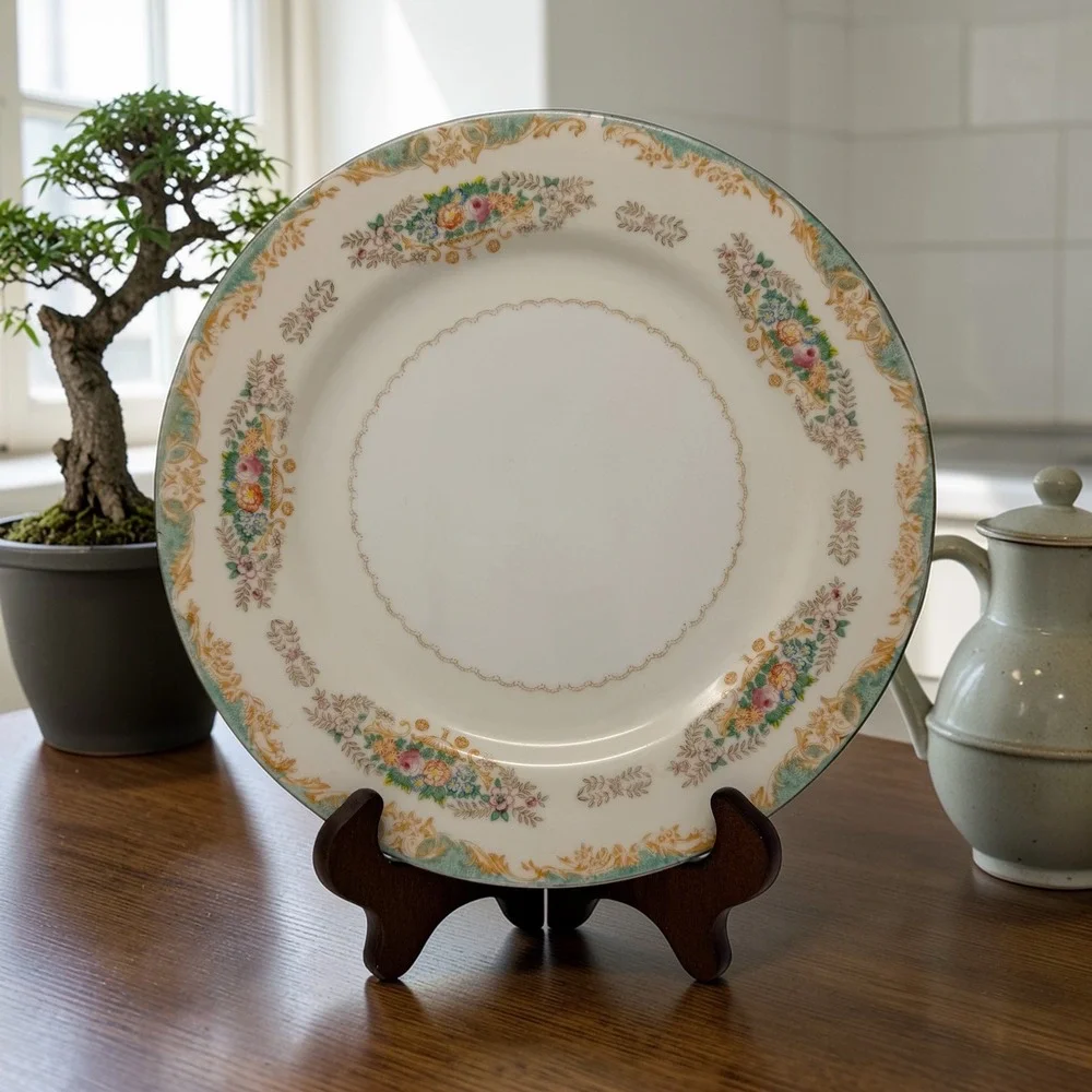 Vintage‎ Berkshire Ware Occupied Japan Dinner Plate Pink Rose Turquoise Gold 10